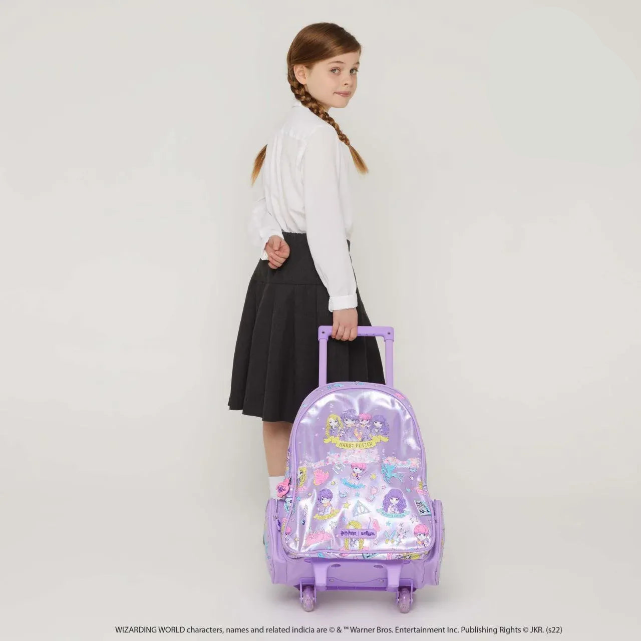 SMGL Harry Potter Purple Iridescent Wheeled Trolley Backpack