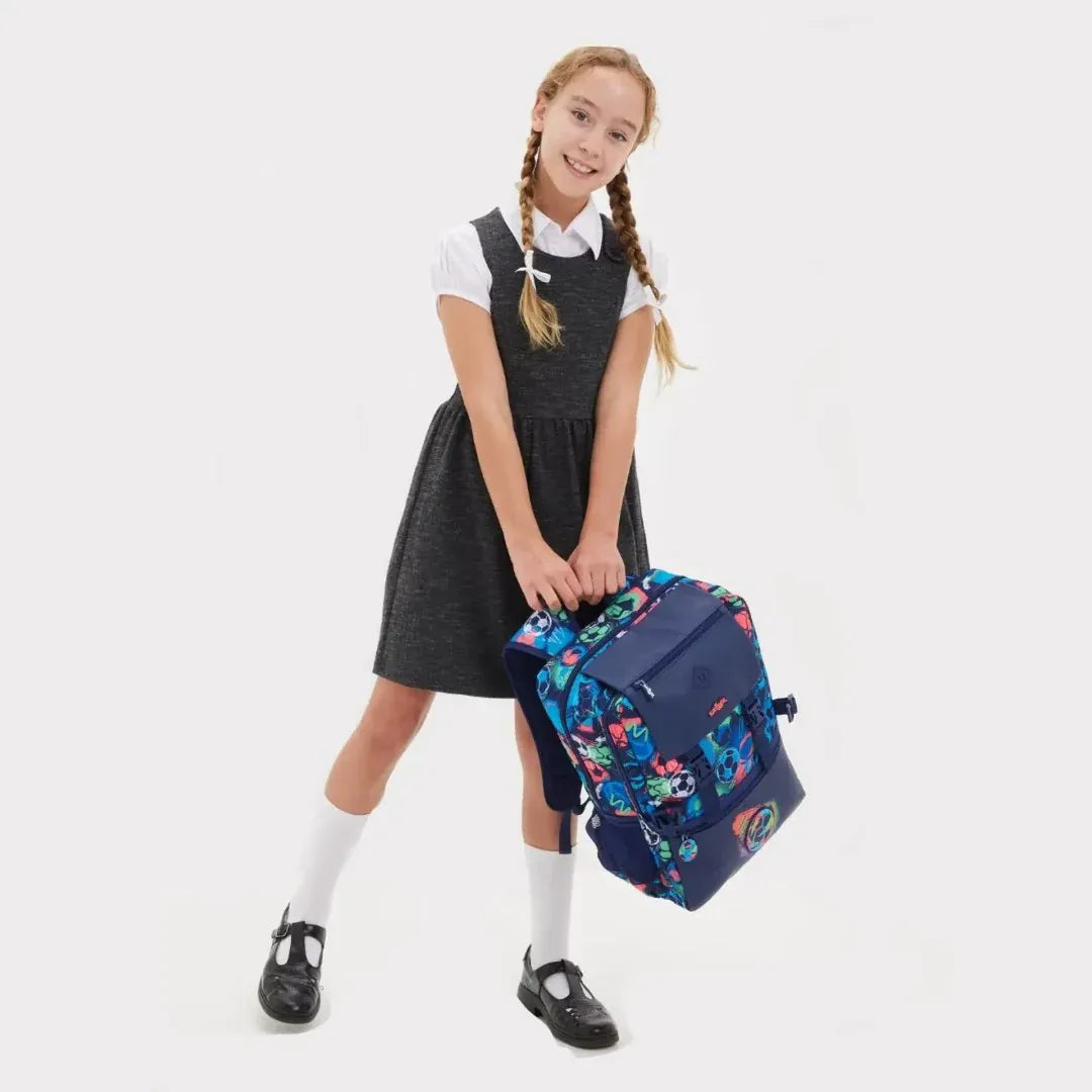 SMGL Football Kick Blue Buckle Flap School Backpack