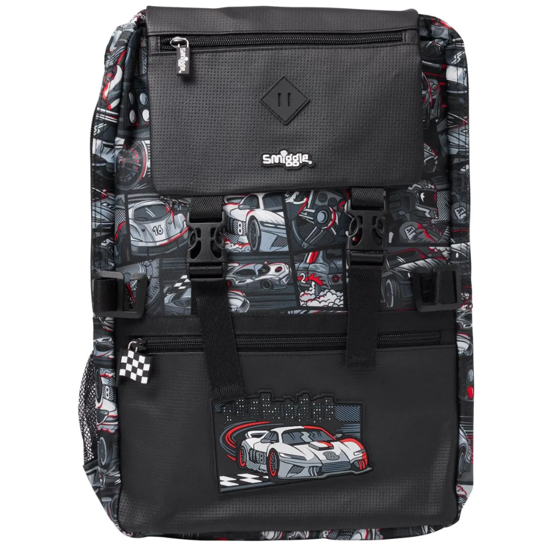 SMGL Motorsport Car Black Buckle Flap School Backpack