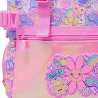 SMGL Smiling Daisy Pink Iridescent Buckle Flap Backpack