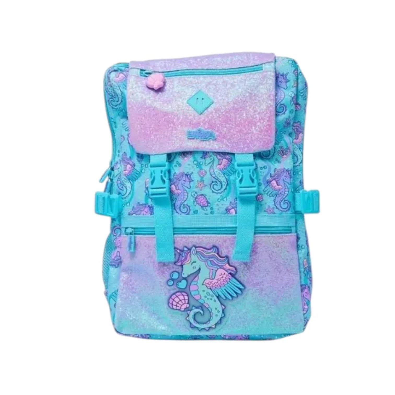 SMGL Winged Seahorse Glitter Buckle Flap Backpack