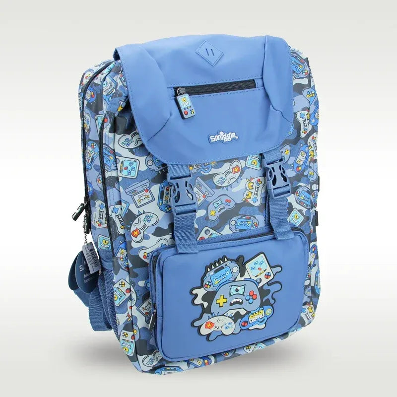 SMGL Game Controller Blue Buckle Flap School Backpack