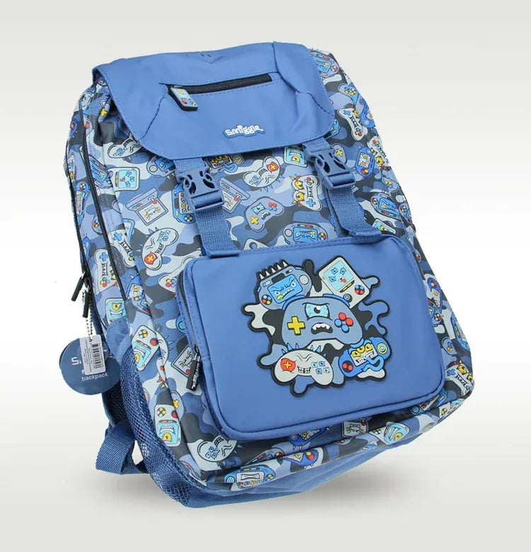 SMGL Game Controller Blue Buckle Flap School Backpack
