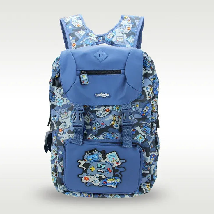 SMGL Game Controller Blue Buckle Flap School Backpack