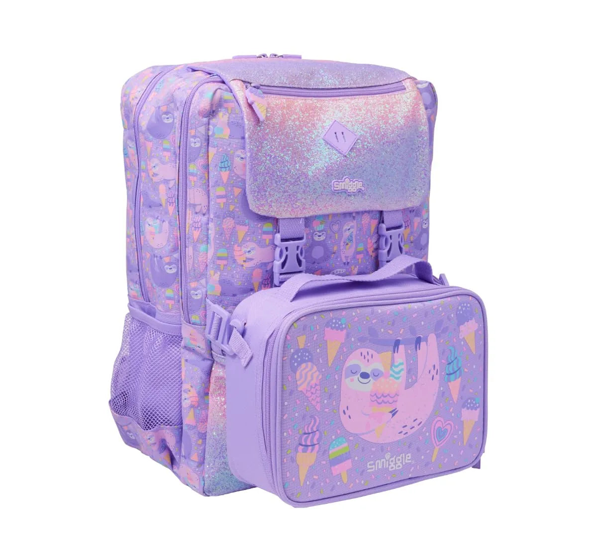 SMGL Sloth Sweet Treat Glitter Buckle Flap Backpack
