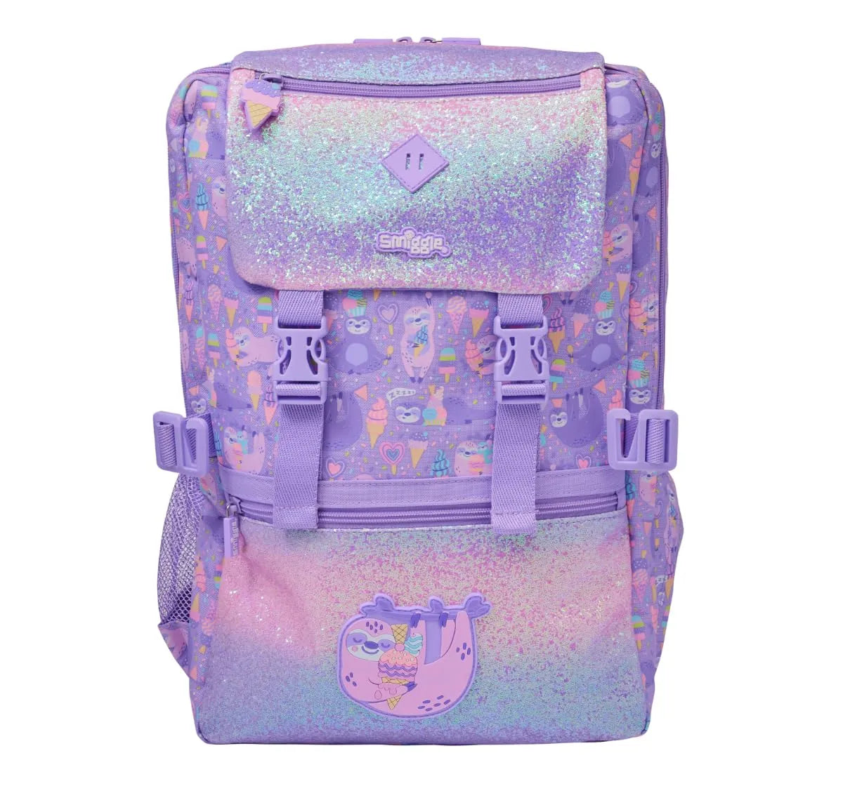 SMGL Sloth Sweet Treat Glitter Buckle Flap Backpack