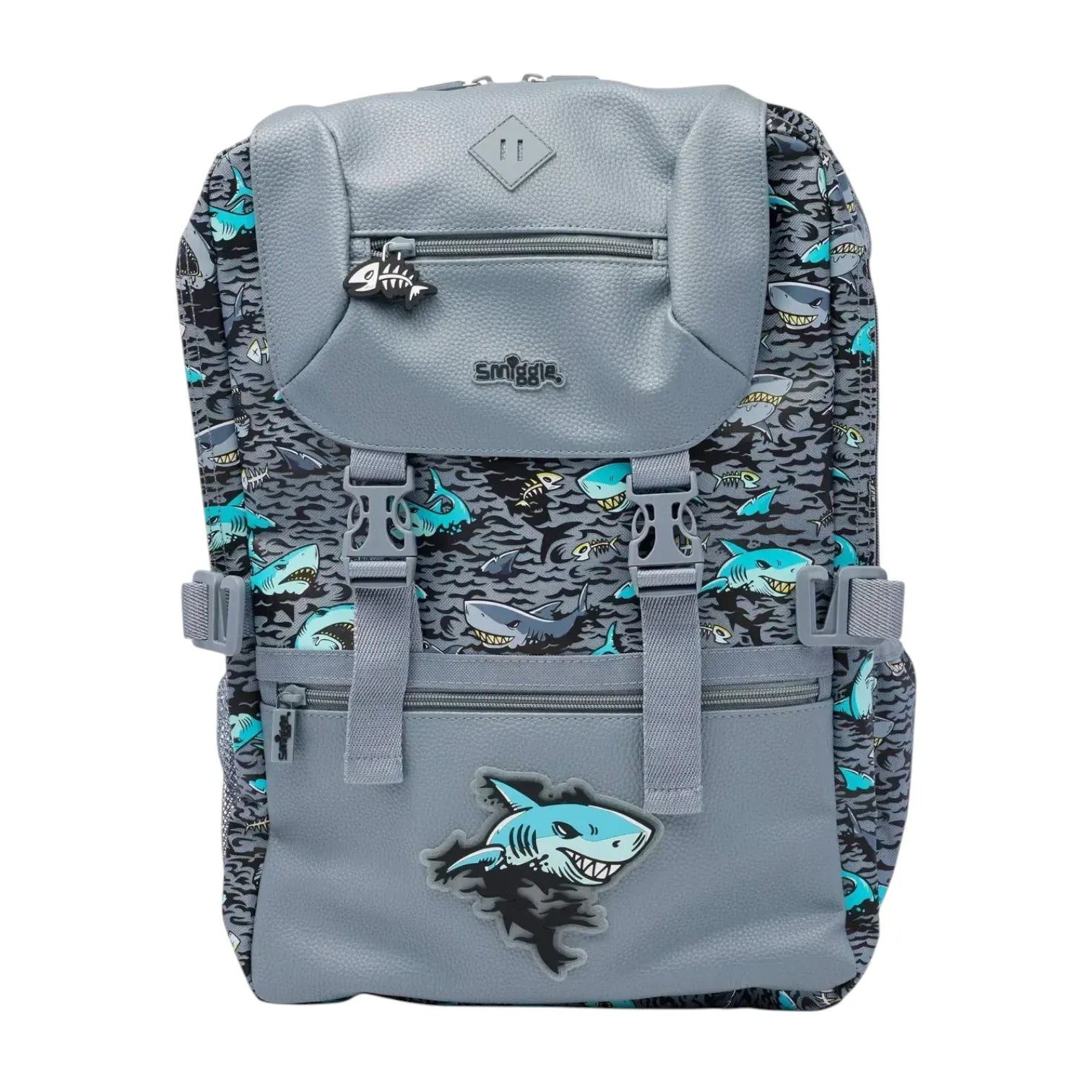 SMGL Shark Attack Buckle Flap School Backpack