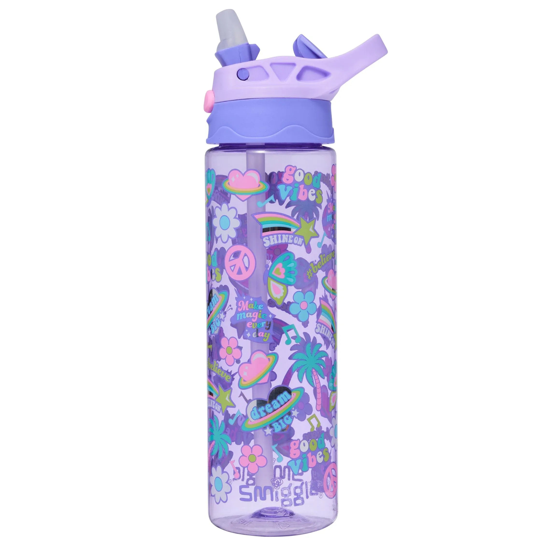 SMGL Good Vibes Purple Flip Top Water Bottle (650 ml)