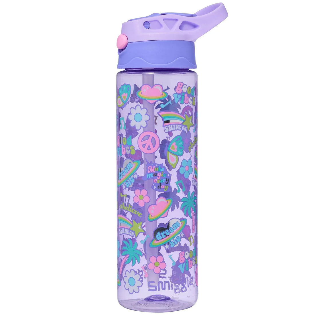 SMGL Good Vibes Purple Flip Top Water Bottle (650 ml)