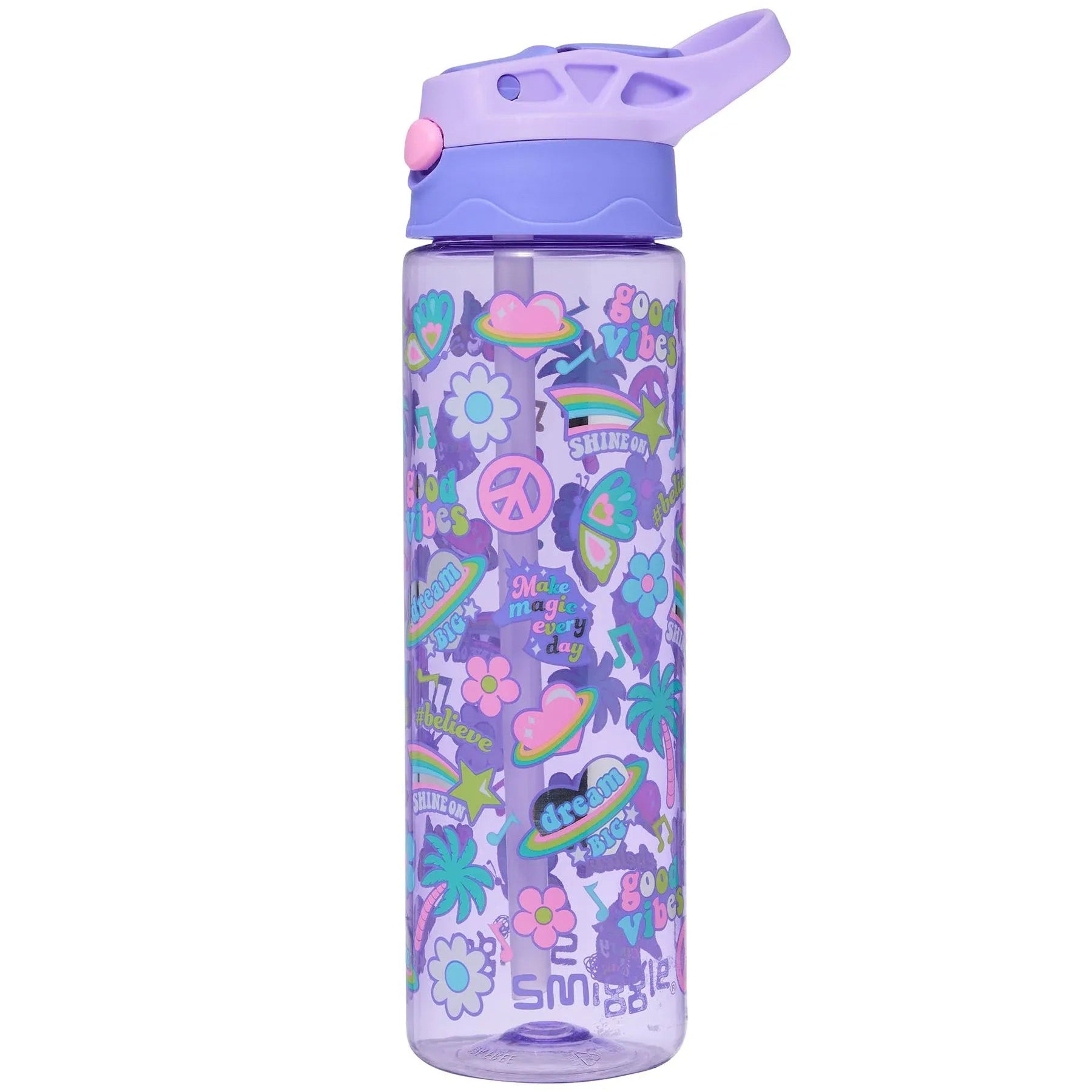 SMGL Good Vibes Purple Flip Top Water Bottle (650 ml)