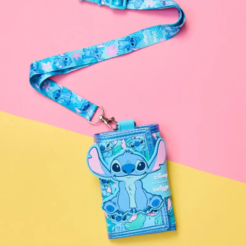 SMGL Stitch Tropical Blue Tri-Fold Lanyard Wallet