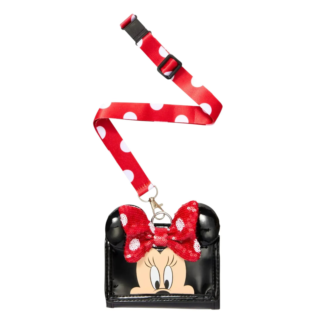 SMGL Minnie Mouse Black Sequin Bow Tri-Fold Lanyard Wallet