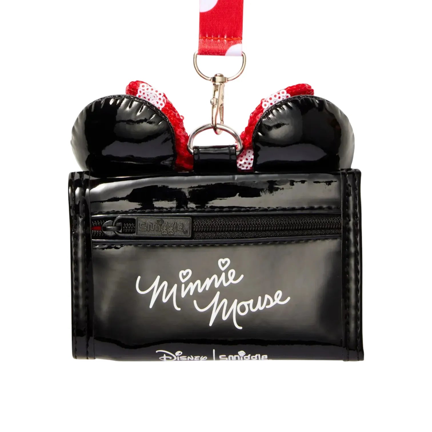 SMGL Minnie Mouse Black Sequin Bow Tri-Fold Lanyard Wallet