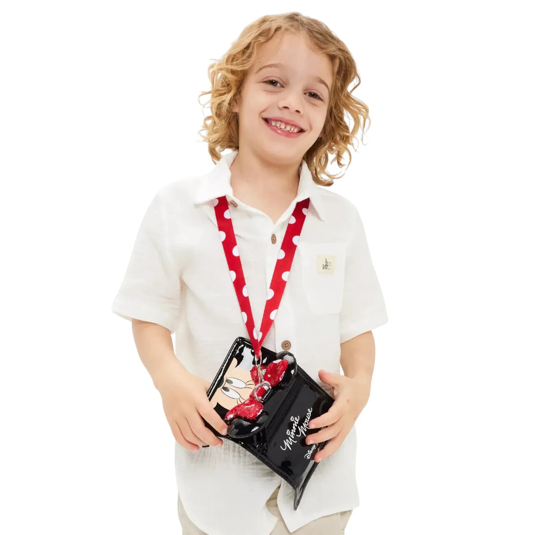 SMGL Minnie Mouse Black Sequin Bow Tri-Fold Lanyard Wallet