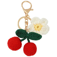 Handmade Crochet Cherry and Daisy Flower Keychain