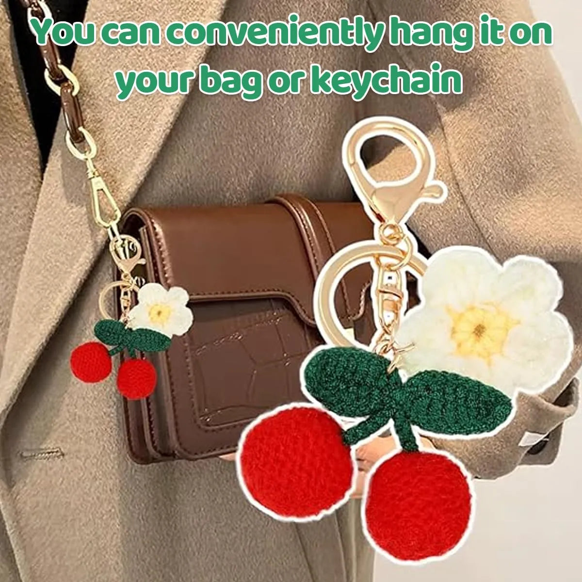 Handmade Crochet Cherry and Daisy Flower Keychain