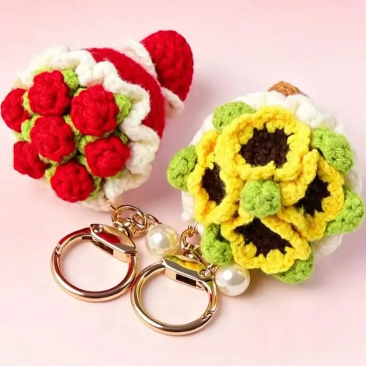 Handmade Crochet Mini Flower Bouquet Keychain