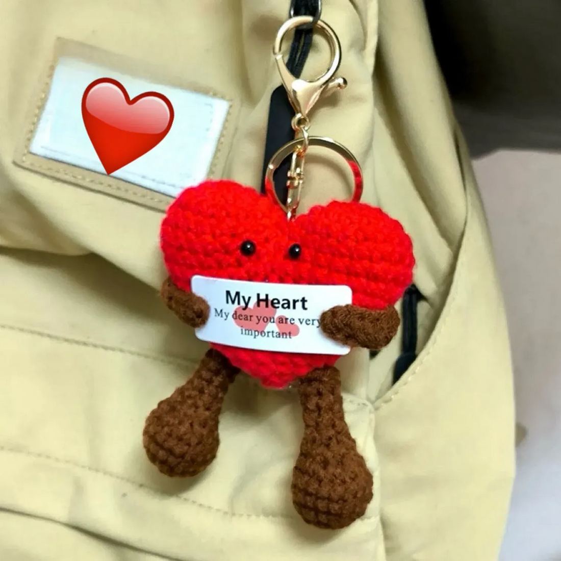 Handmade Positive Crochet Heart Keychain
