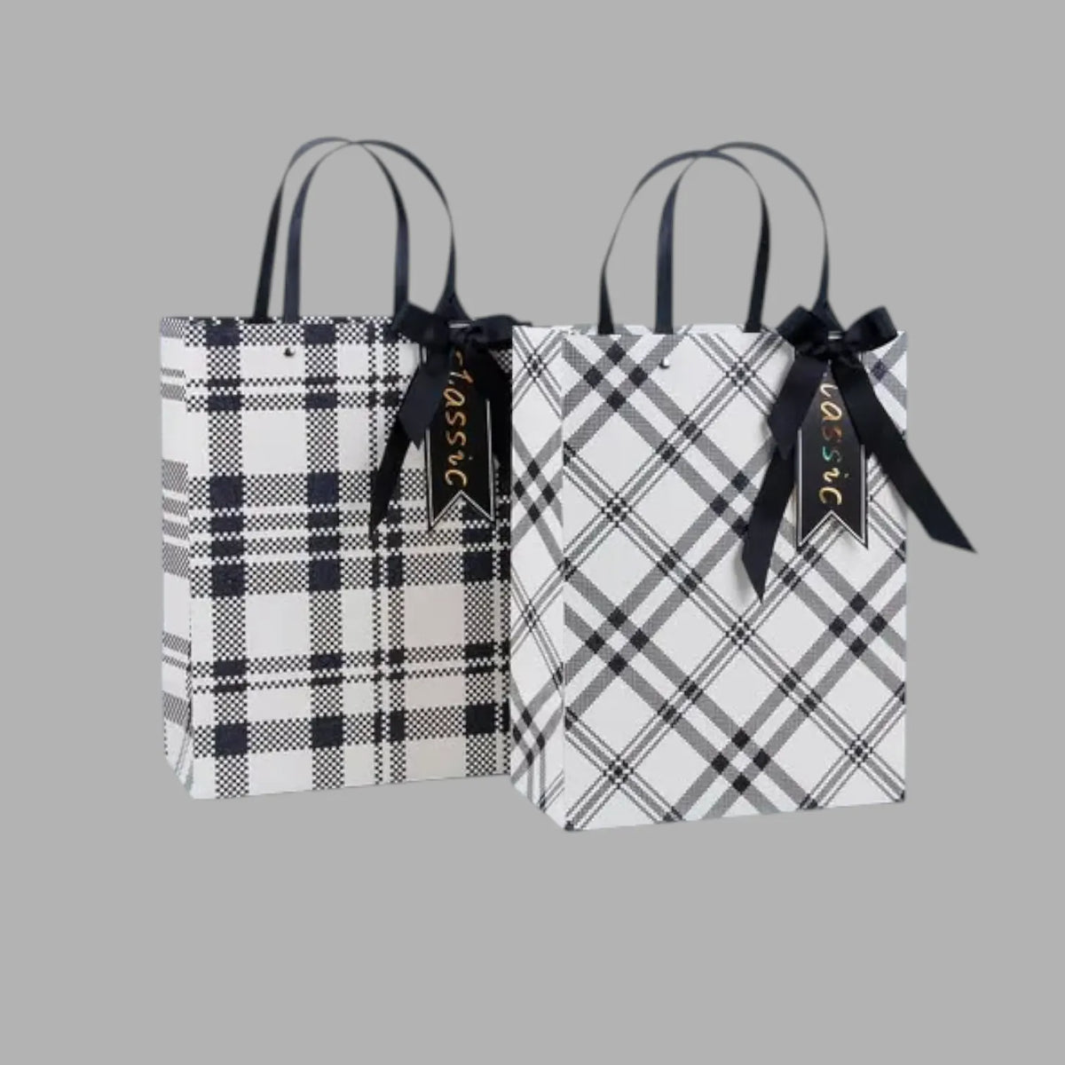 Designer Monochrome Plaid Aesthetic Gift Bag
