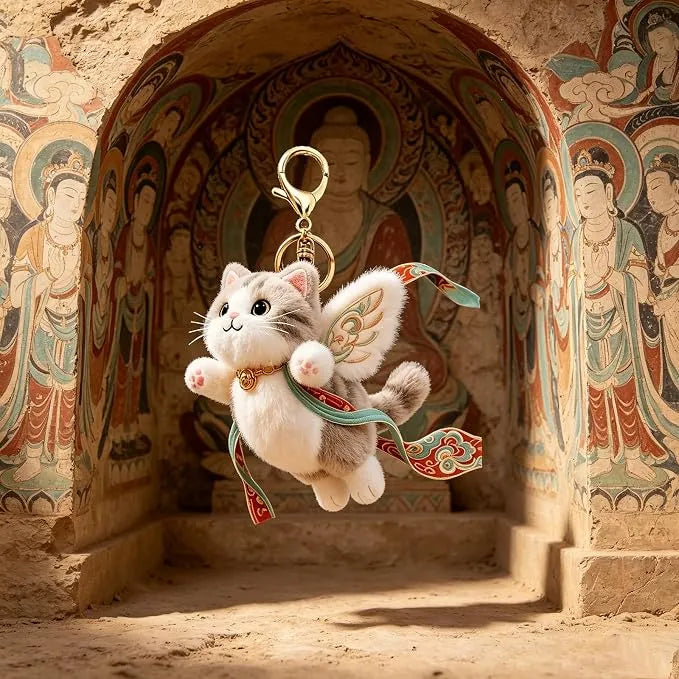 Celestial Winged Angel Cat Plush Keychain