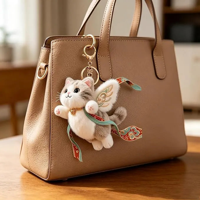 Celestial Winged Angel Cat Plush Keychain