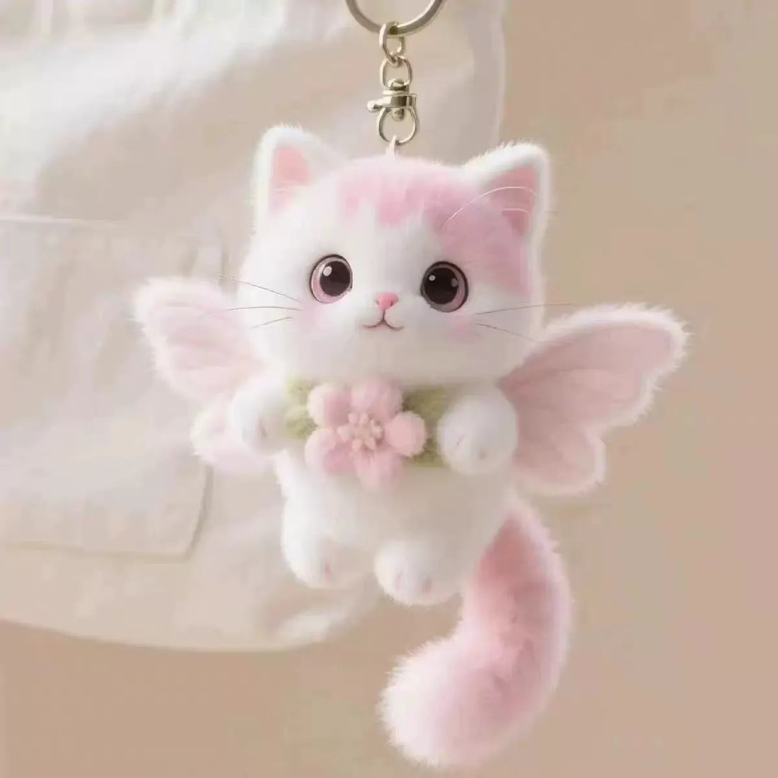 Fairy Winged Sakura Cat Plush Keychain