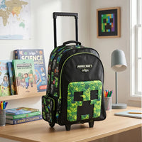 SMGL Minecraft Creeper Black Wheeled Trolley Backpack