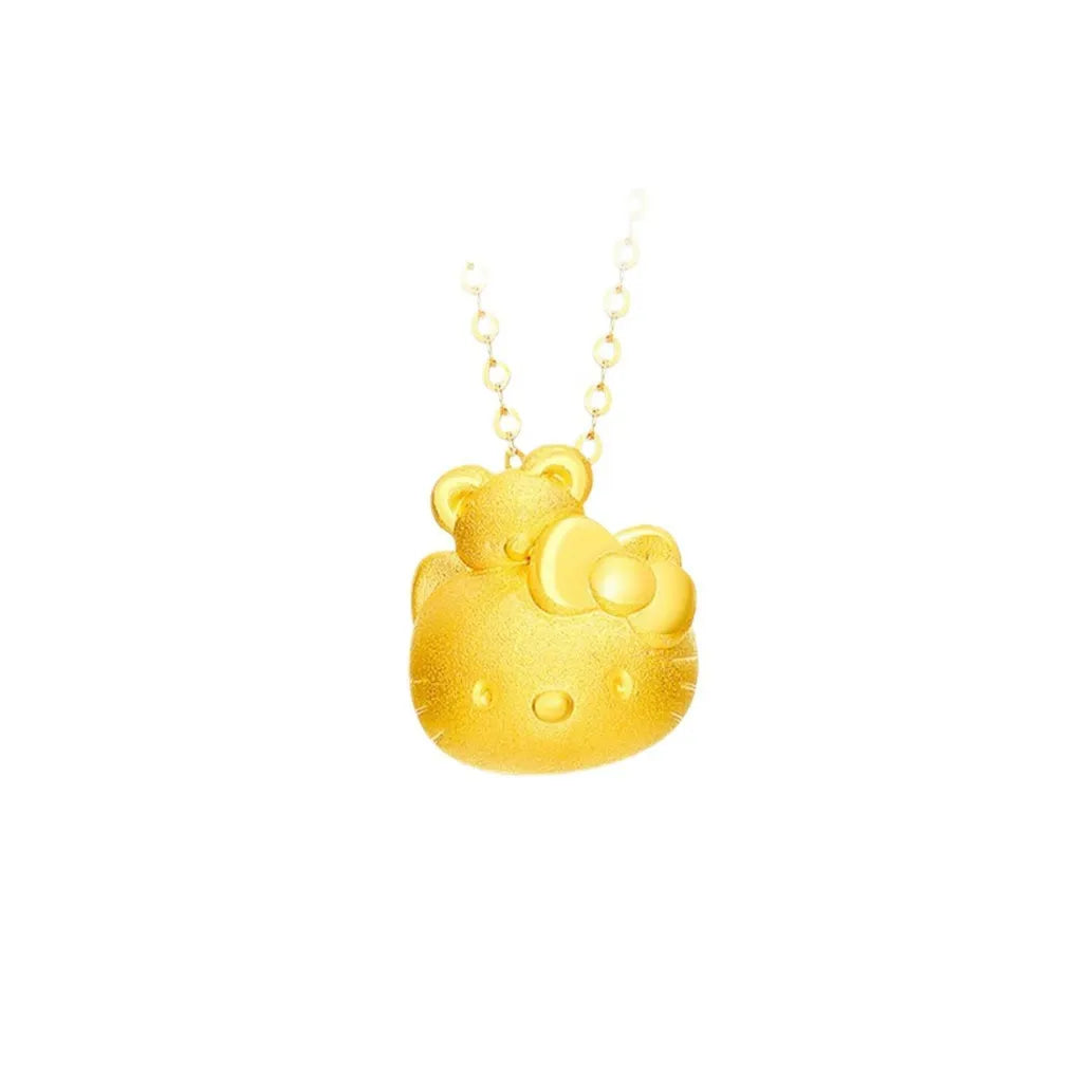 Sanrio Hello Kitty Tiny Chum Teddy Bear Matte Gold Pendant Necklace