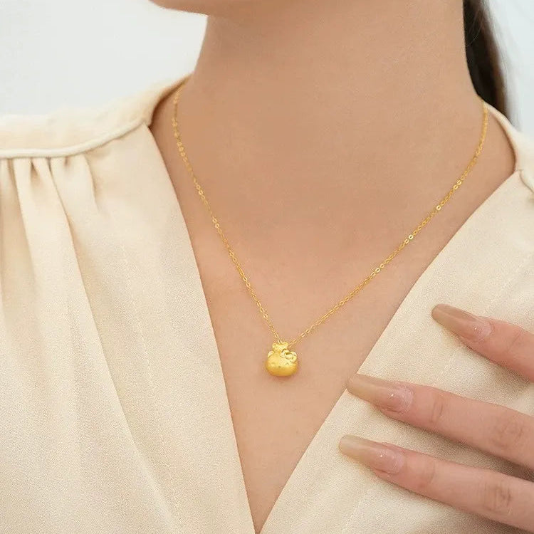 Sanrio Hello Kitty Tiny Chum Teddy Bear Matte Gold Pendant Necklace