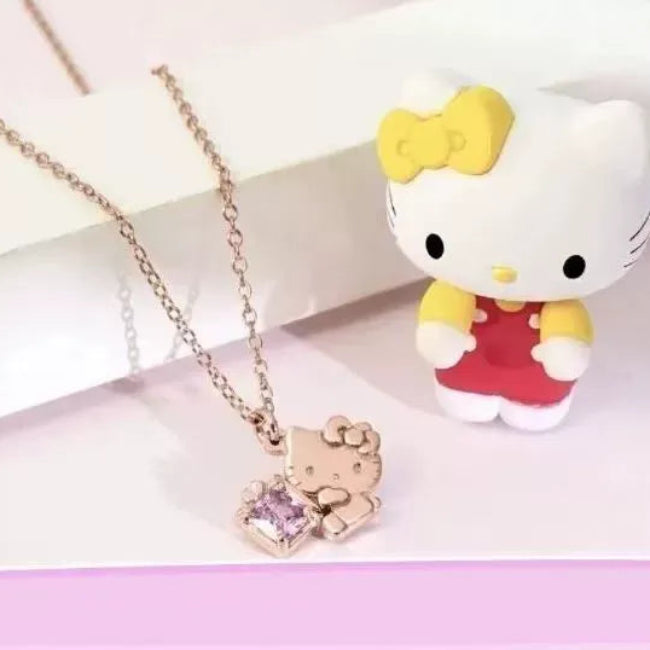 Sanrio Hello Kitty Pink Crystal Gemstone Rose Gold Pendant Necklace