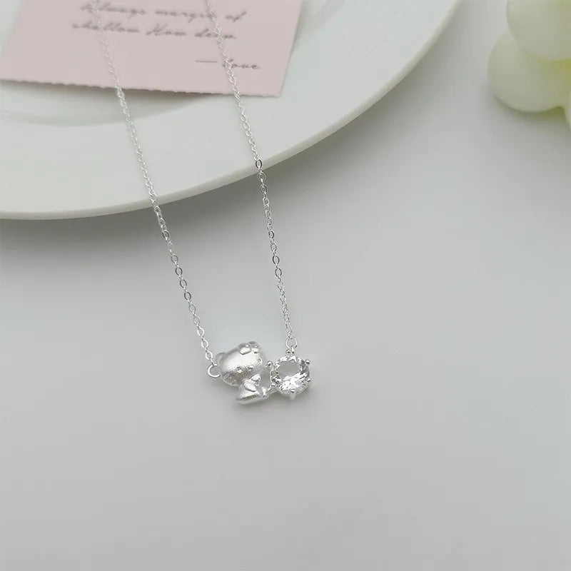 Hello Kitty Sparkling Solitaire Silver Pendant Necklace