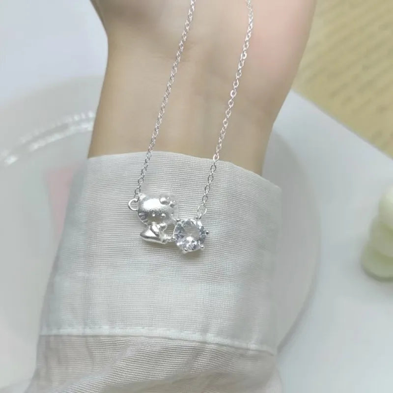 Hello Kitty Sparkling Solitaire Silver Pendant Necklace