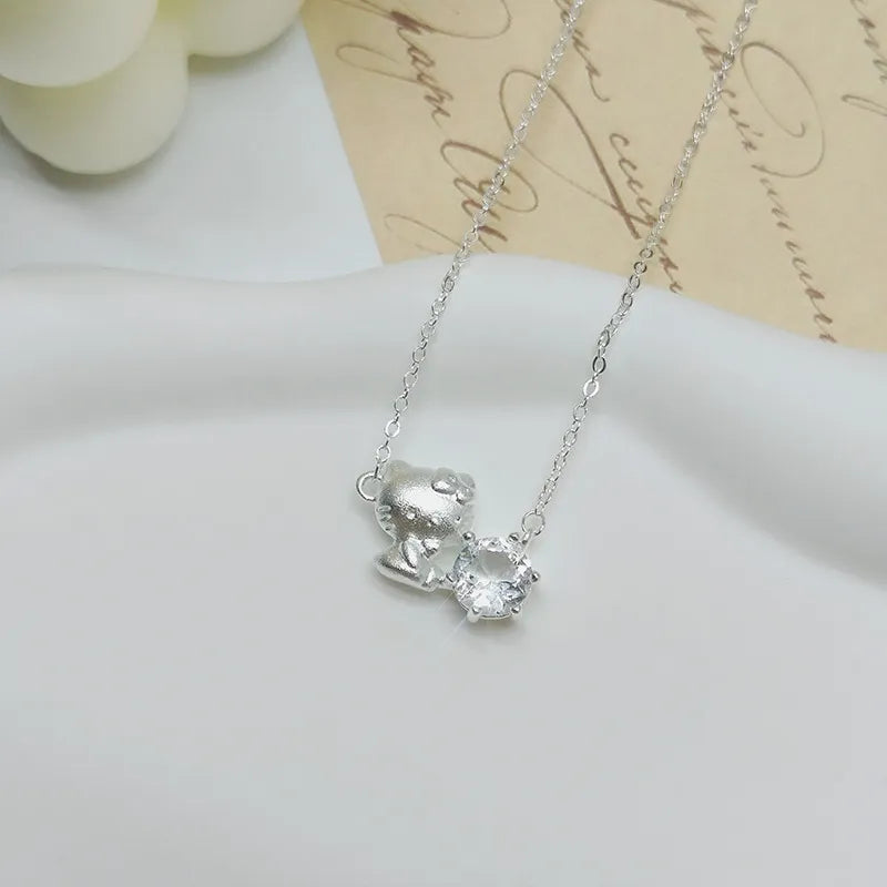 Hello Kitty Sparkling Solitaire Silver Pendant Necklace