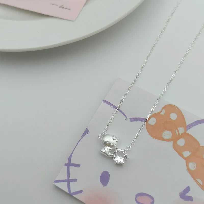 Hello Kitty Sparkling Solitaire Silver Pendant Necklace
