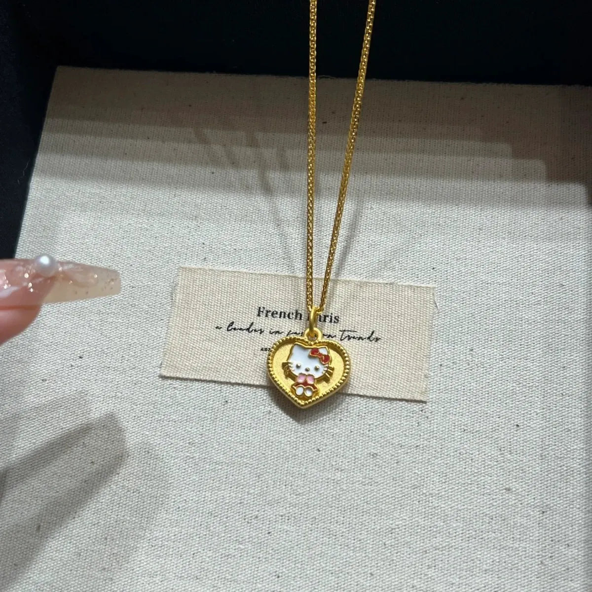 Sanrio Hello Kitty Beaded Heart Enamel Medallion Necklace