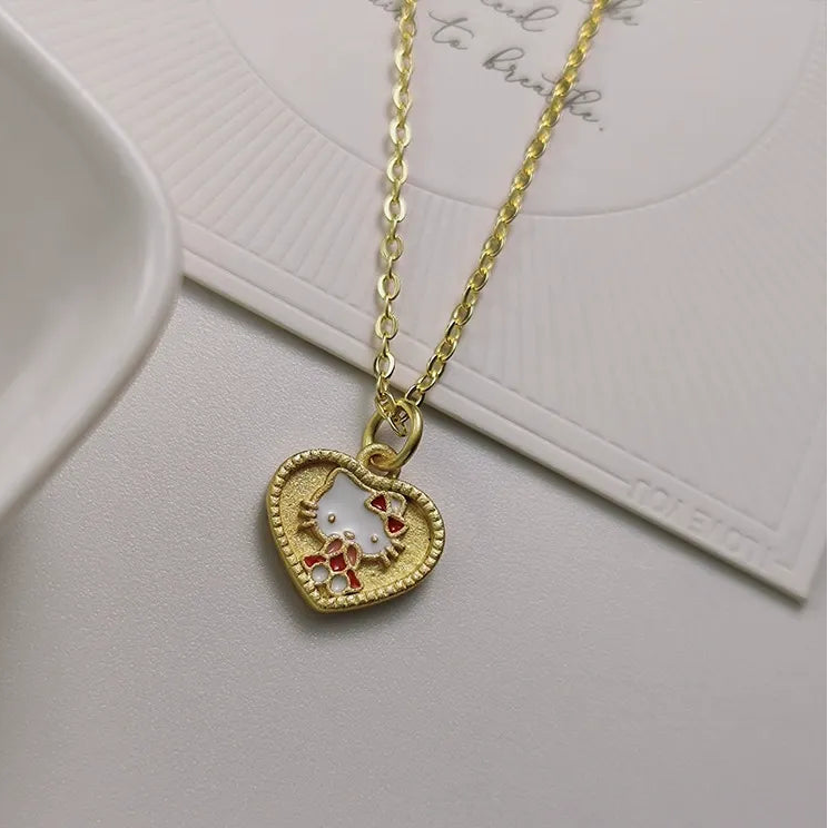 Sanrio Hello Kitty Beaded Heart Enamel Medallion Necklace