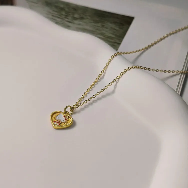 Sanrio Hello Kitty Beaded Heart Enamel Medallion Necklace