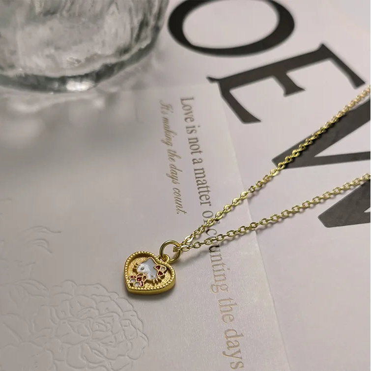 Sanrio Hello Kitty Beaded Heart Enamel Medallion Necklace