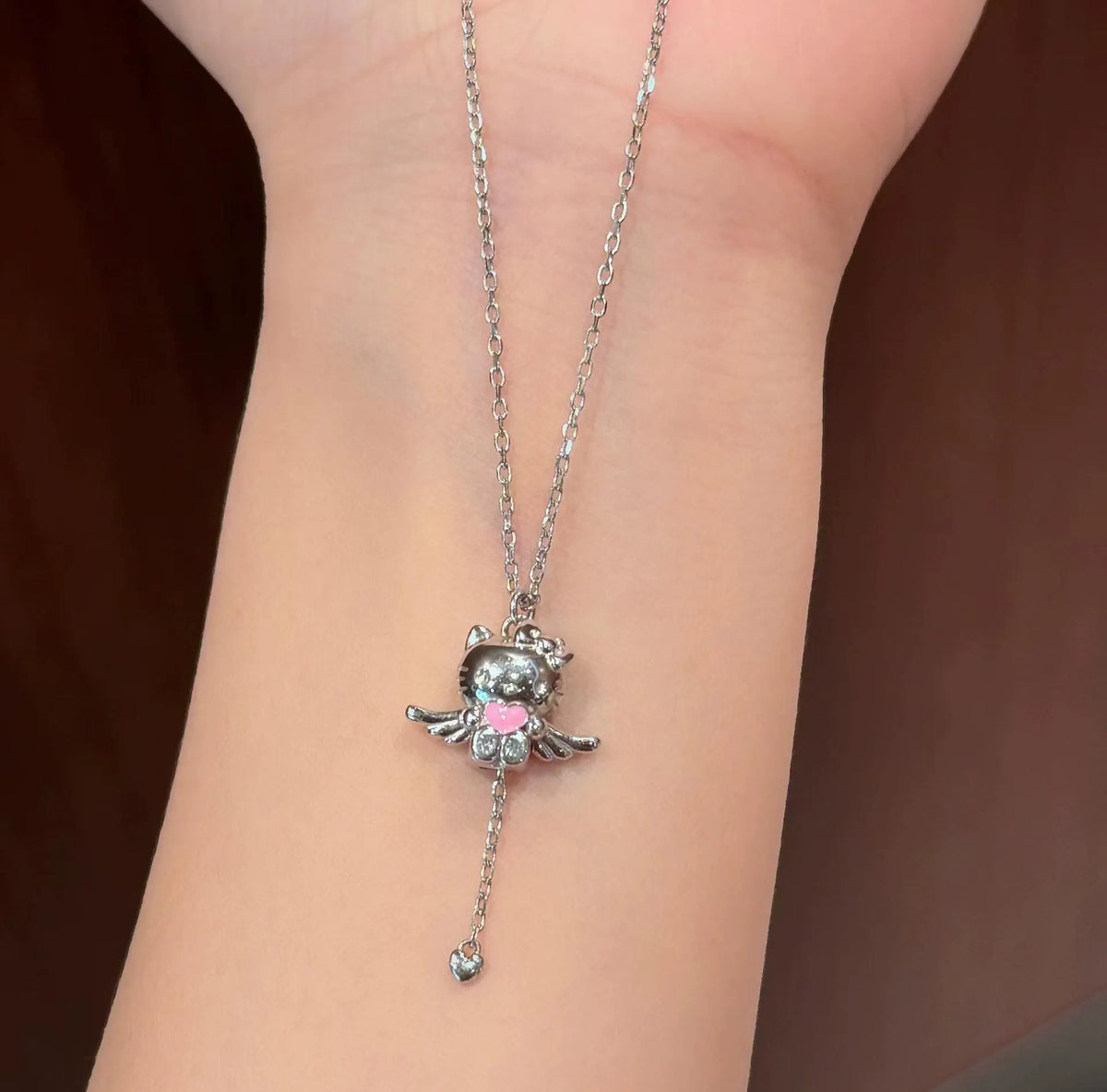 Sanrio Hello Kitty Angel Wings Pink Heart Lariat Necklace