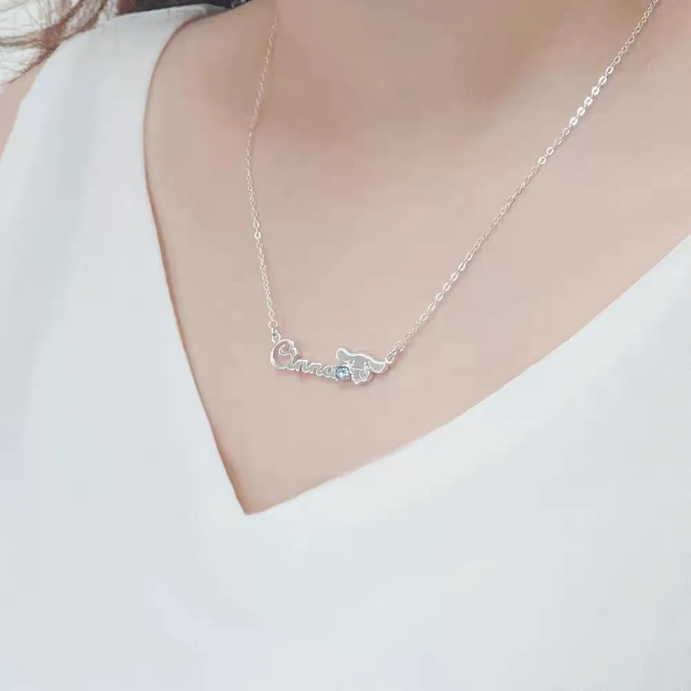 Sanrio Cinnamoroll Crystal Star and Script Bar Necklace Set