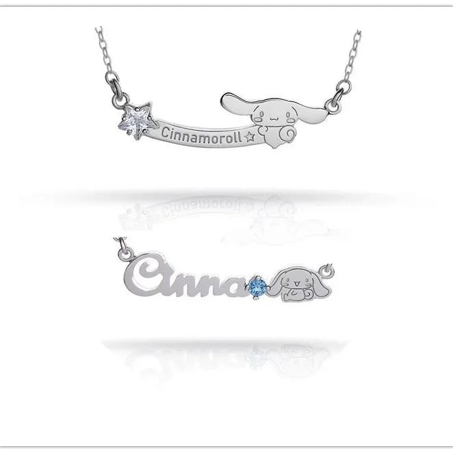 Sanrio Cinnamoroll Crystal Star and Script Bar Necklace Set
