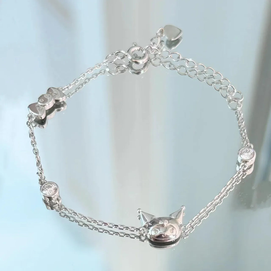 Sanrio Kuromi Sparkling Crystal and Ribbon Bow Bracelet