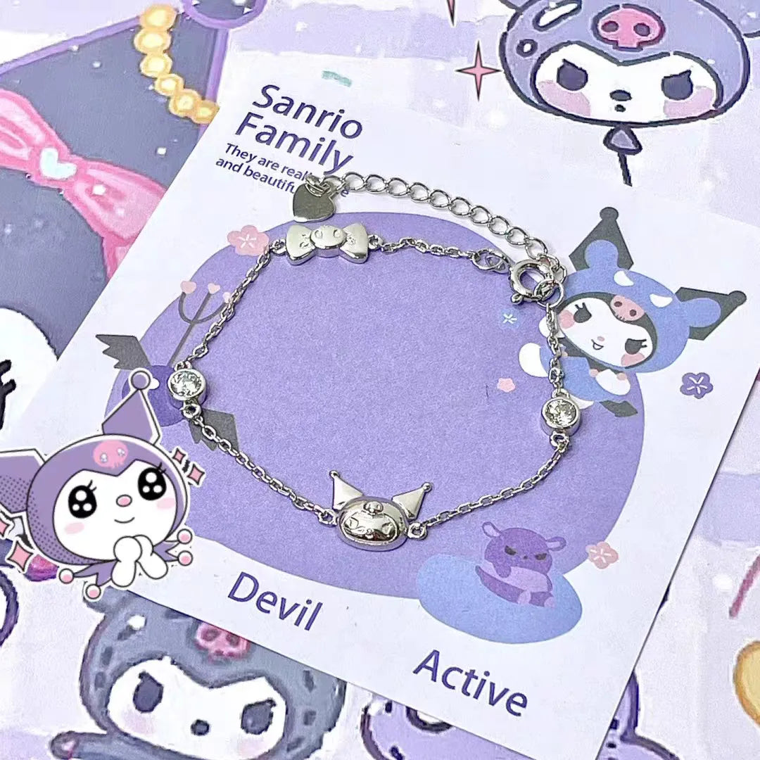 Sanrio Kuromi Sparkling Crystal and Ribbon Bow Bracelet