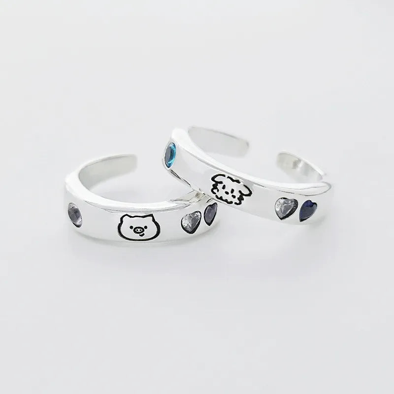 Playful Cartoon Doodle Couple Rings (Set of 2)