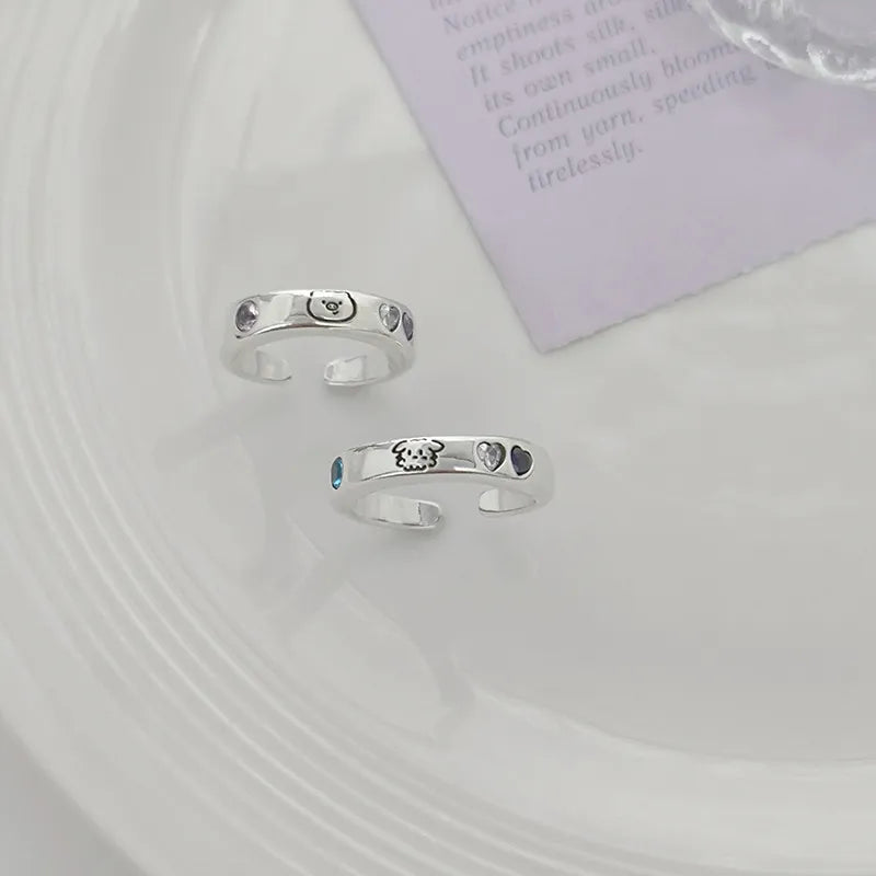 Playful Cartoon Doodle Couple Rings (Set of 2)