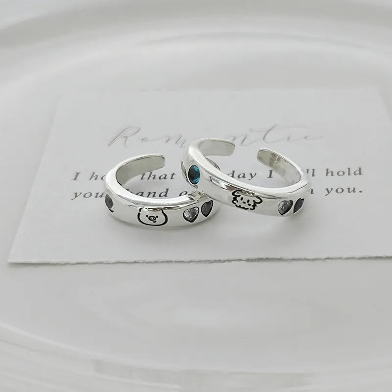 Playful Cartoon Doodle Couple Rings (Set of 2)
