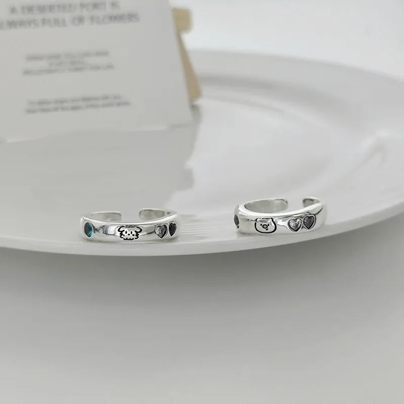 Playful Cartoon Doodle Couple Rings (Set of 2)