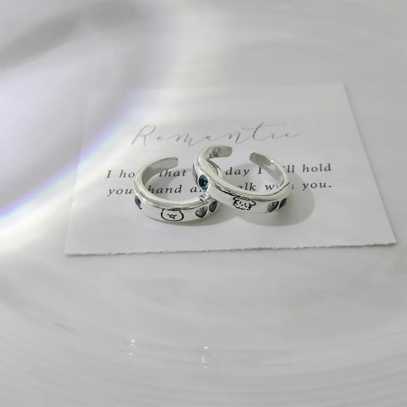 Playful Cartoon Doodle Couple Rings (Set of 2)