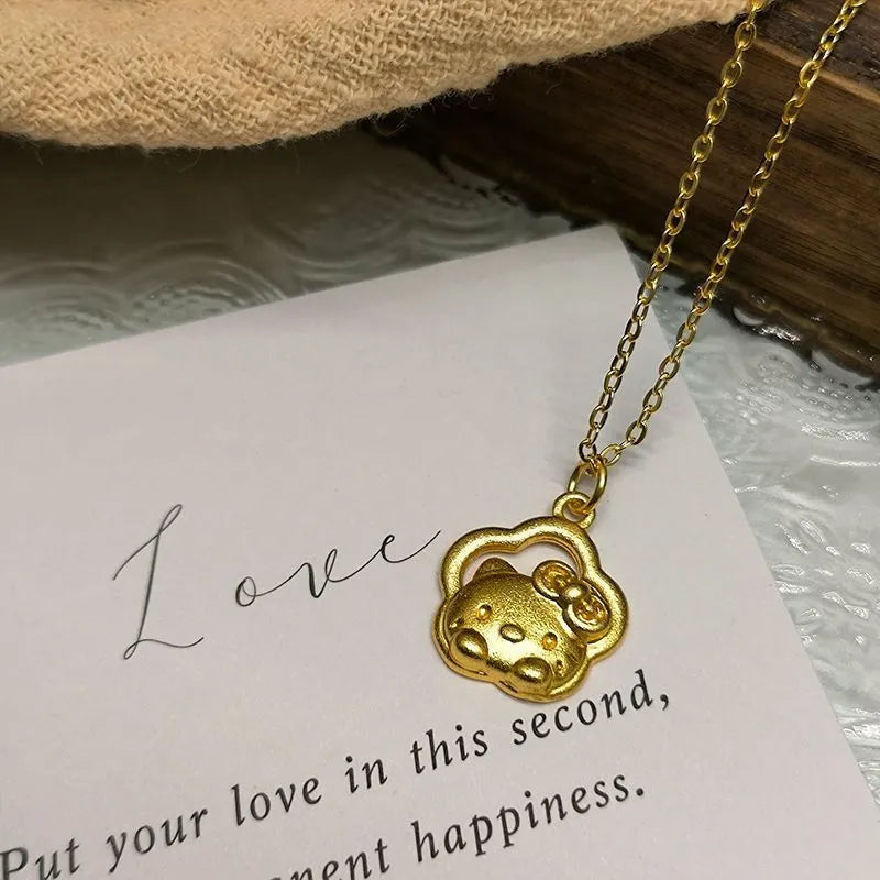 Sanrio Hello Kitty Matte Gold Peeking Cloud Pendant Necklace