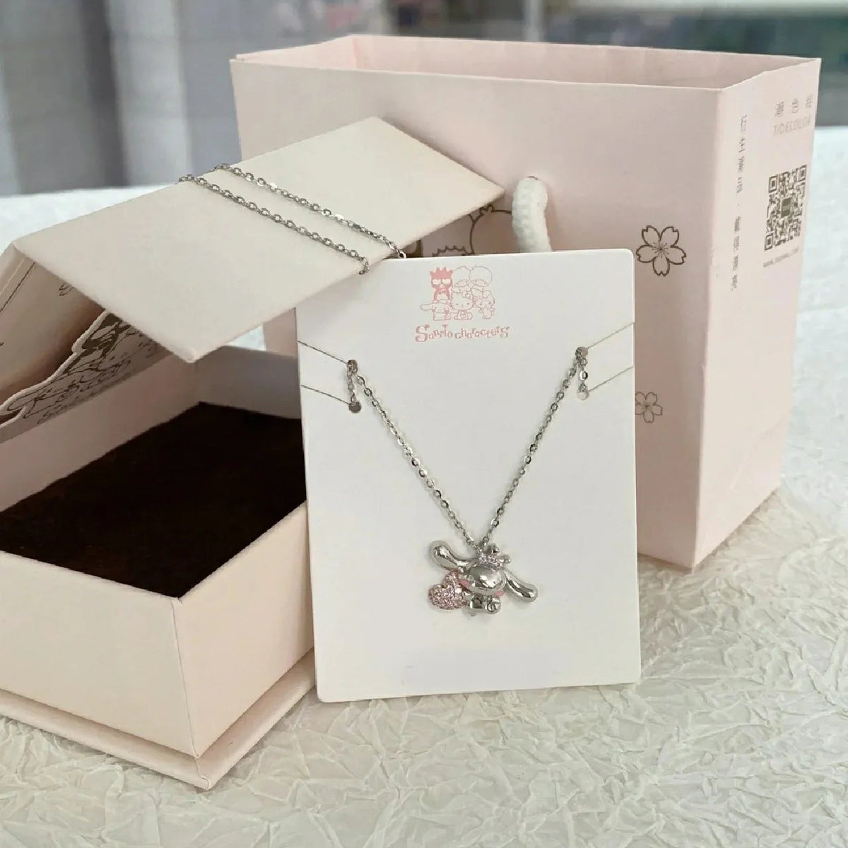Sanrio Cinnamoroll Crown Pink Heart Pendant Necklace